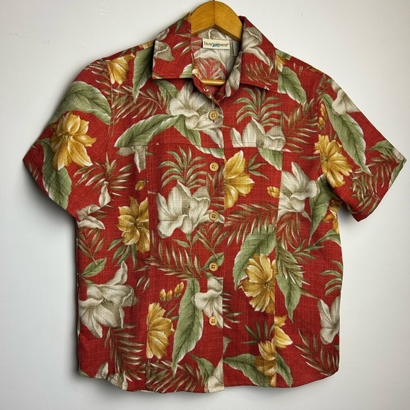 VTG Y2K TravelSmith Shirt Women M Floral Hawaiian Print Button Up Boho colored - Picture 1 of 11